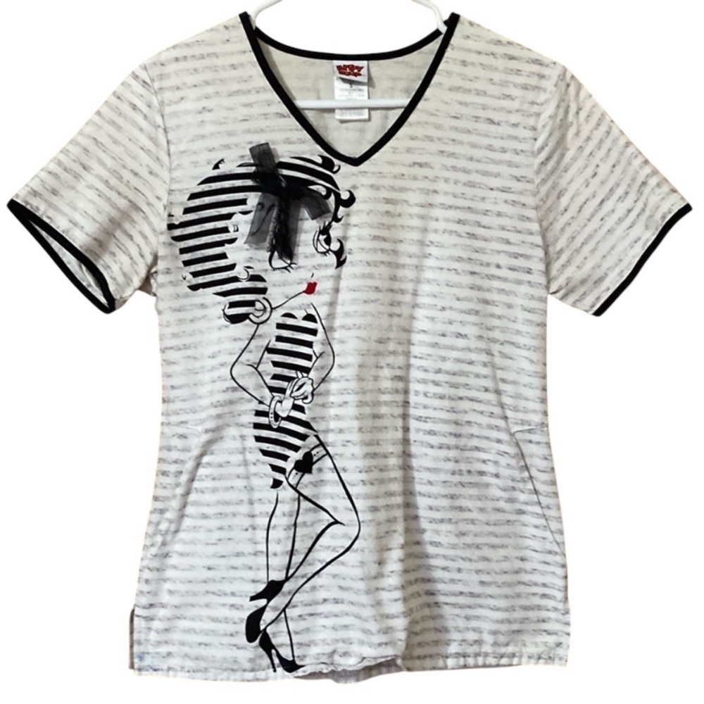 Betty Boop Scrub Top Small Gray White